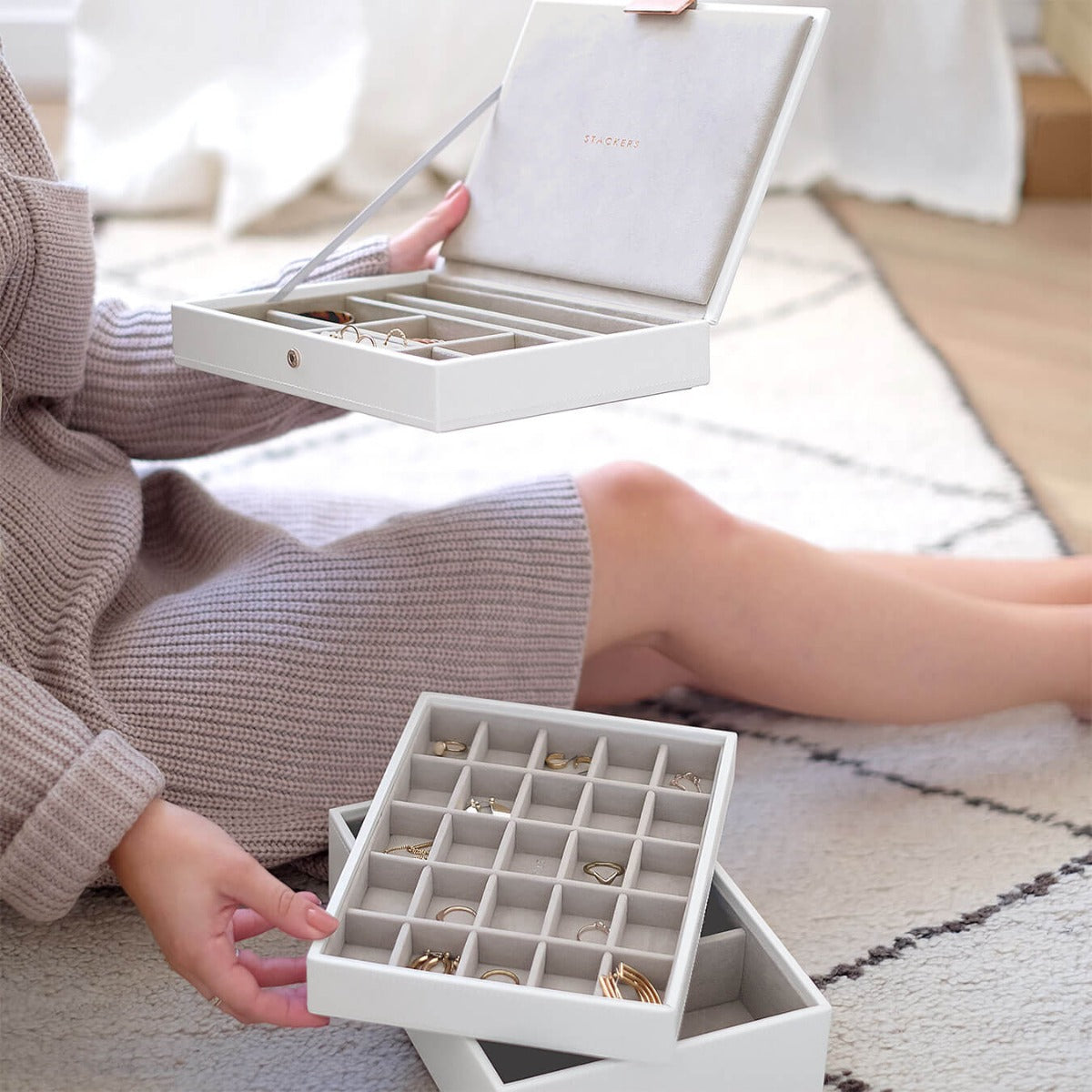 White & Rose Gold Classic Jewellery Box Stackers