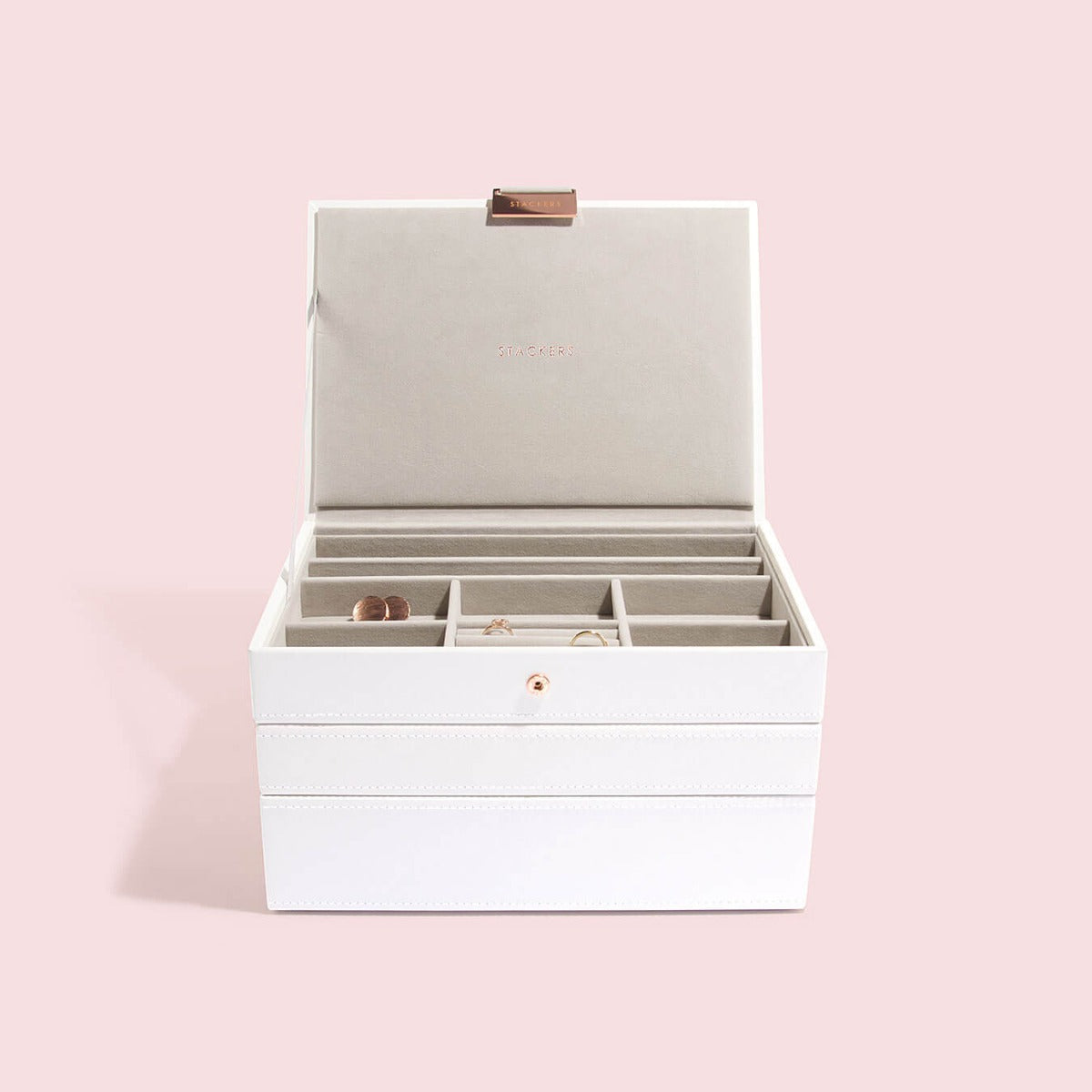 Stackers White & Rose Gold Classic Jewellery Box | Stackable Storage ...