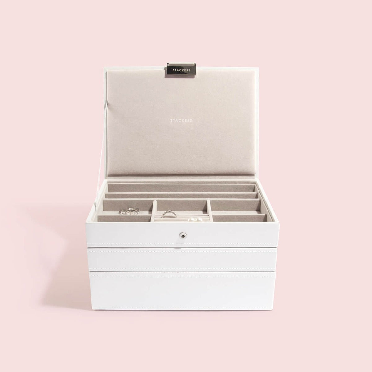 white supersize stackers premium stackable jewelry box... Stackers White Classic Jewellery Box | Stackable Velvet-Lined Storage ...