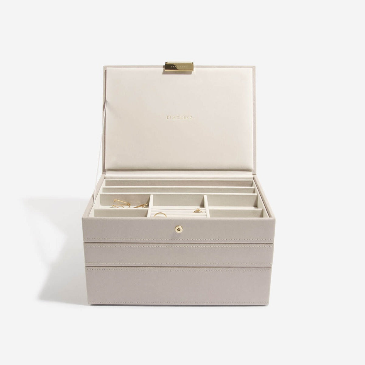The Home & Away Set: Taupe Classic Jewellery Box & Oatmeal & Linen Medium Travel Jewellery Box - Jewellery Box - Stackers Australia Australia