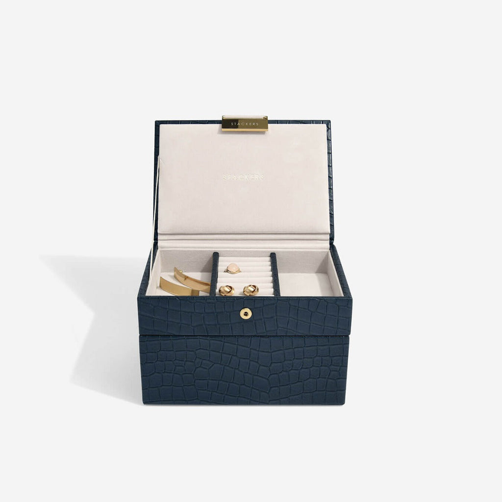 Navy Croc Mini Jewellery Box Stackers