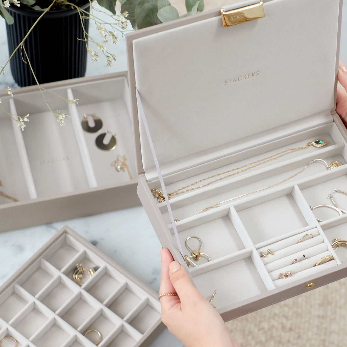 Taupe Jewellery Box set of 3 - - Stackers Australia Australia