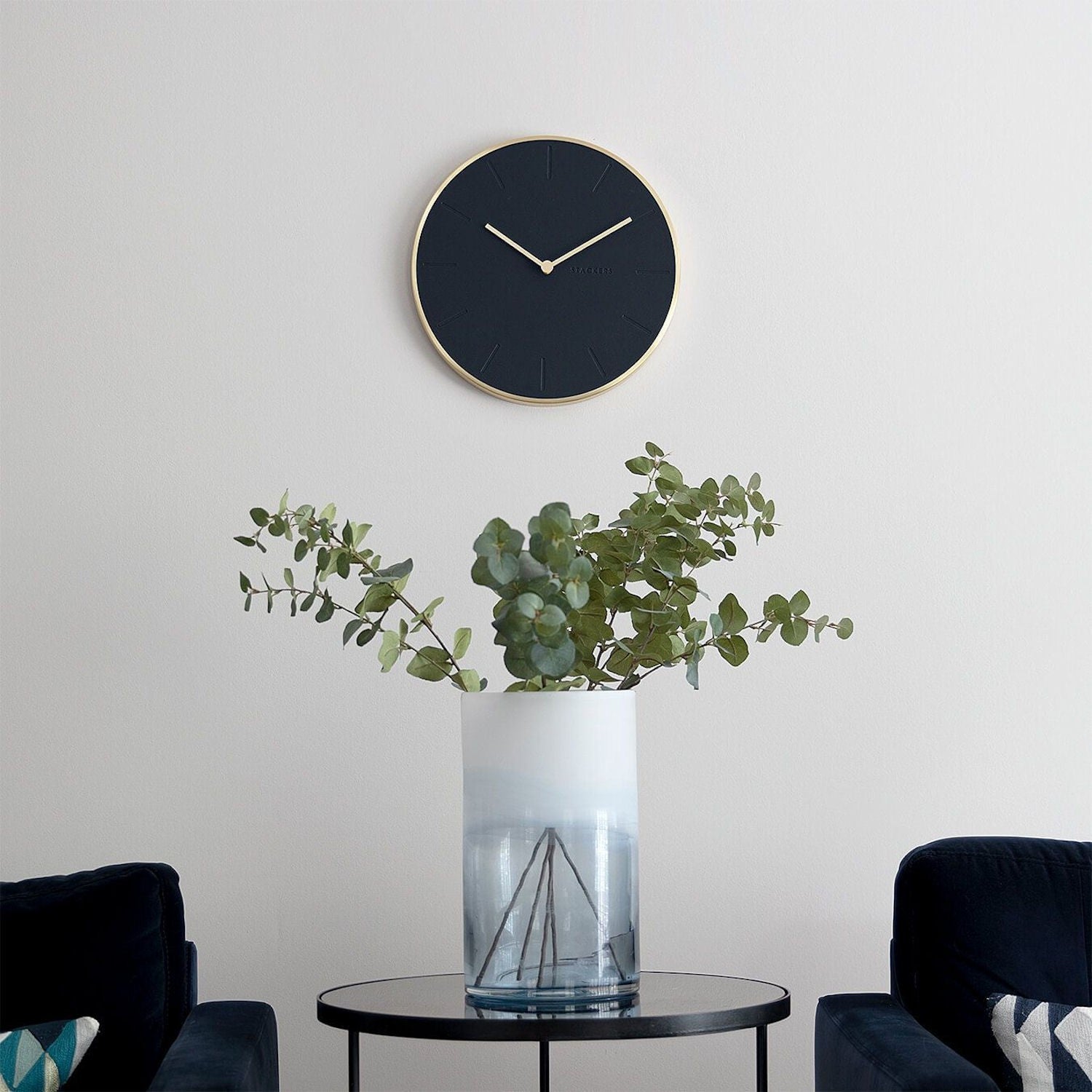 Navy Brushed Gold PU Wall Clock - Home - Stackers Australia