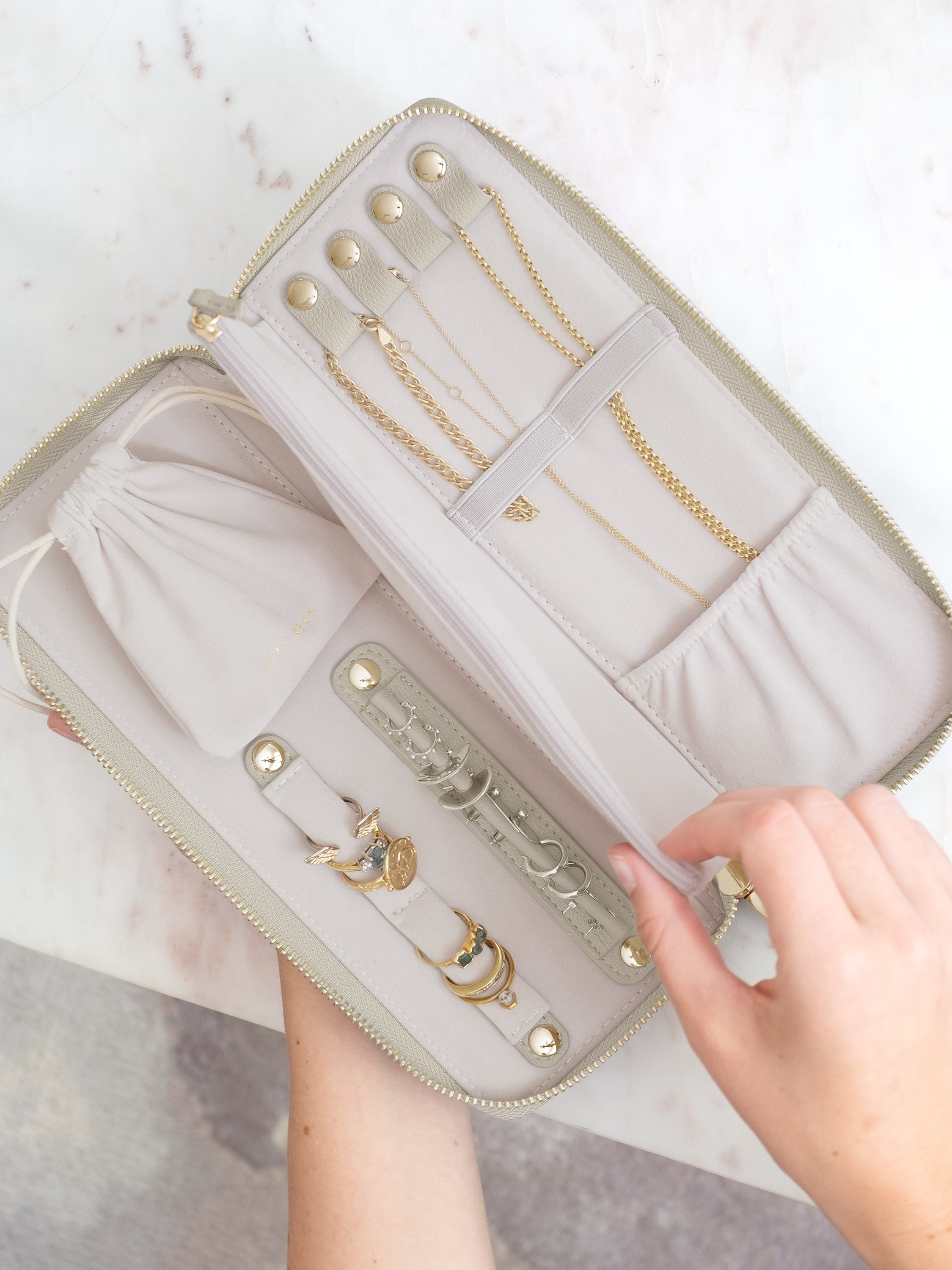 Oatmeal Jewellery Roll - Travel Jewellery Box - Stackers Australia