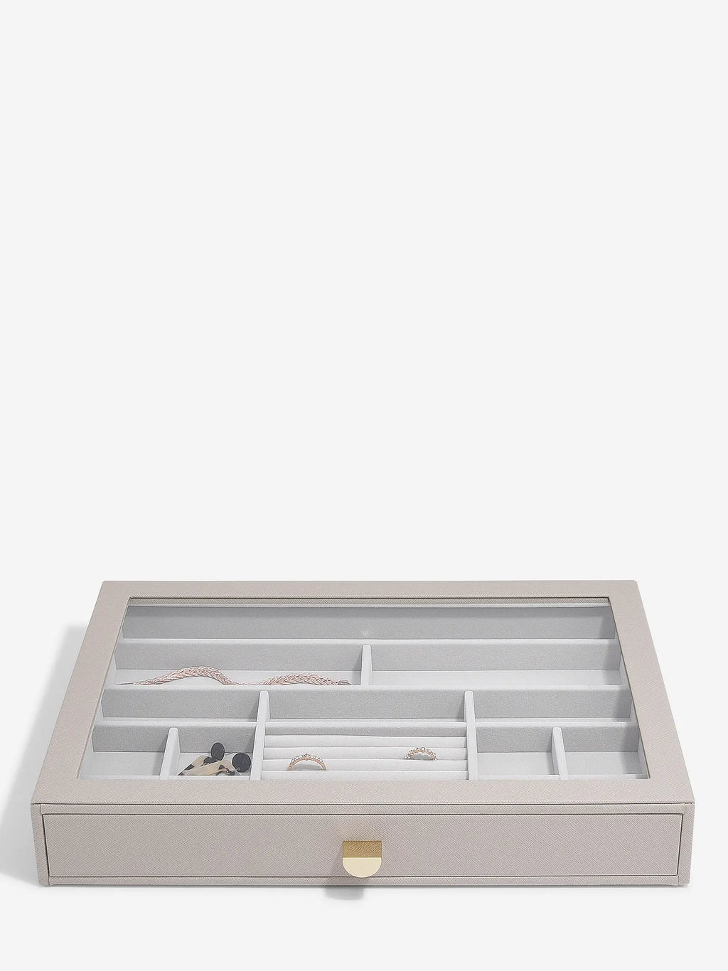 Taupe Supersize Glass Lid Drawer Layer - Jewellery Box Layer - Stackers Australia