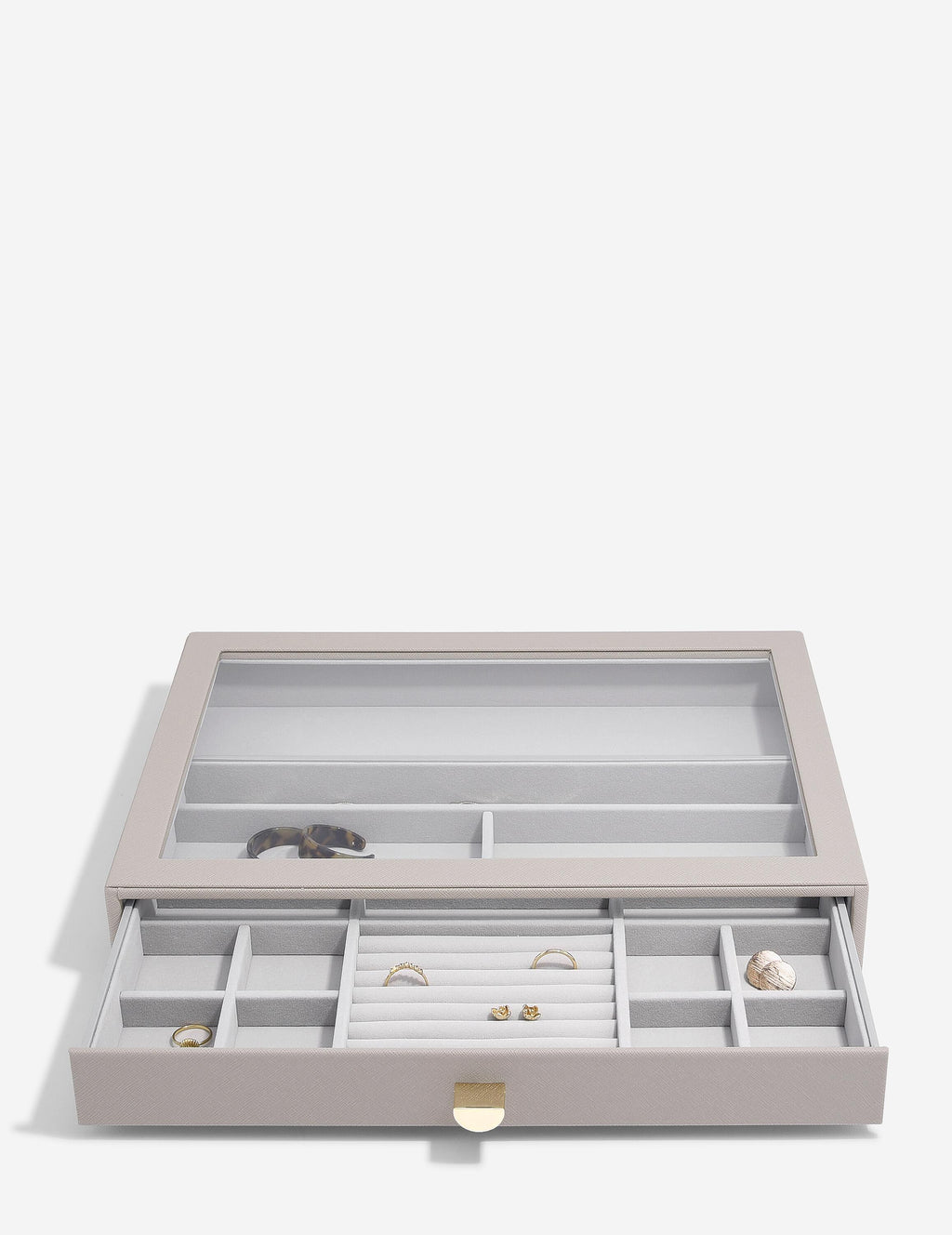 Taupe Supersize Glass Lid Drawer Layer - Jewellery Box Layer - Stackers Australia