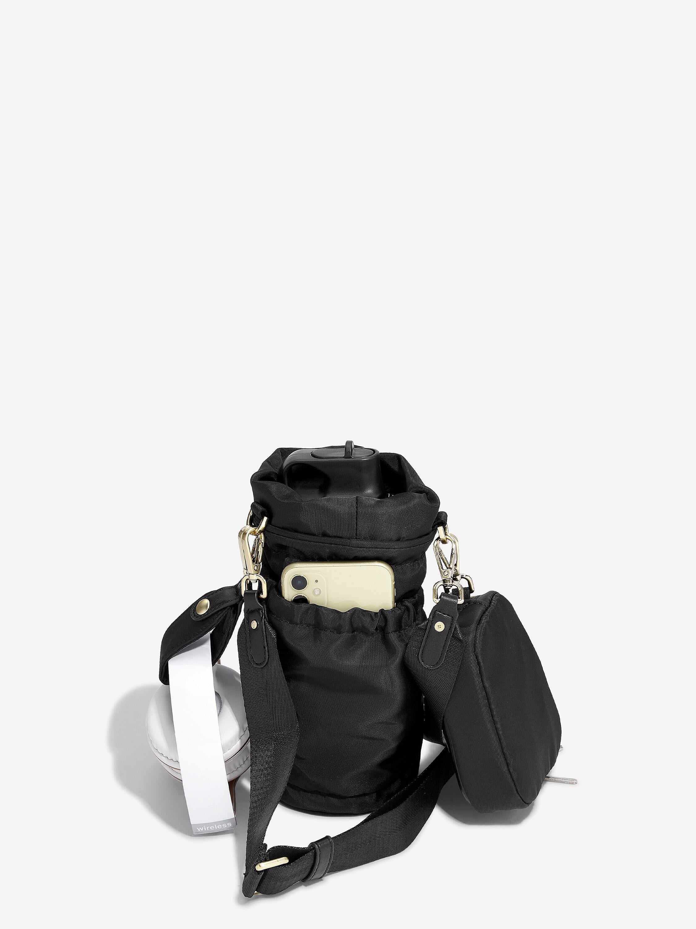 Recycled Nylon Black Bottle Bag