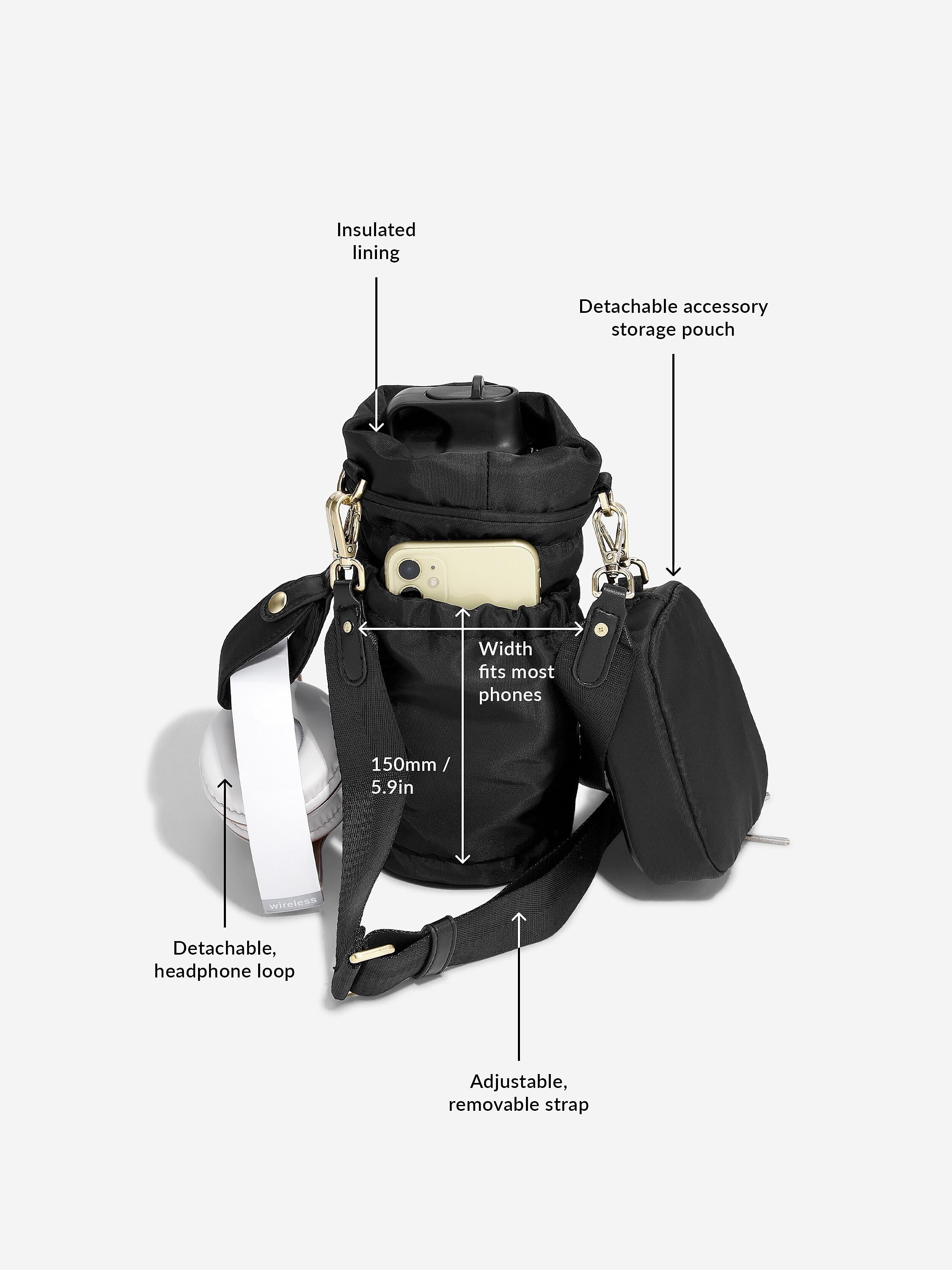 Recycled Nylon Black Bottle Bag