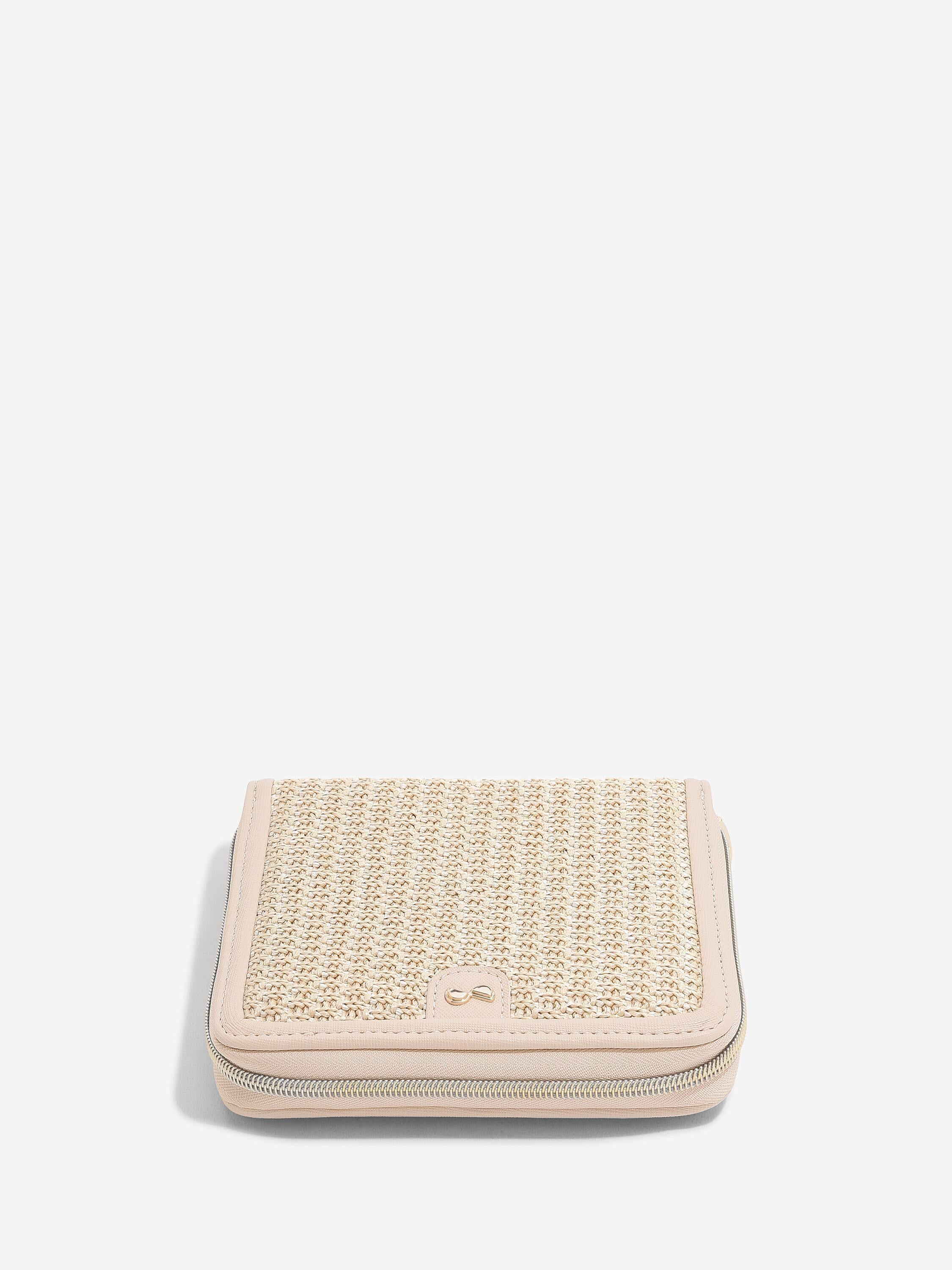 SQUARE JEWELLERY ROLL BLUSH PINK RAFFIA