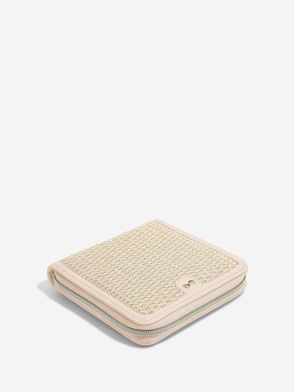 SQUARE JEWELLERY ROLL BLUSH PINK RAFFIA