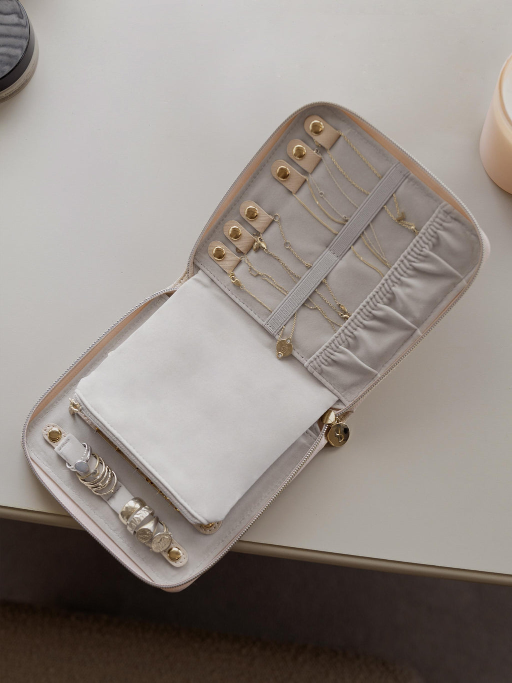 SQUARE JEWELLERY ROLL BLUSH PINK RAFFIA