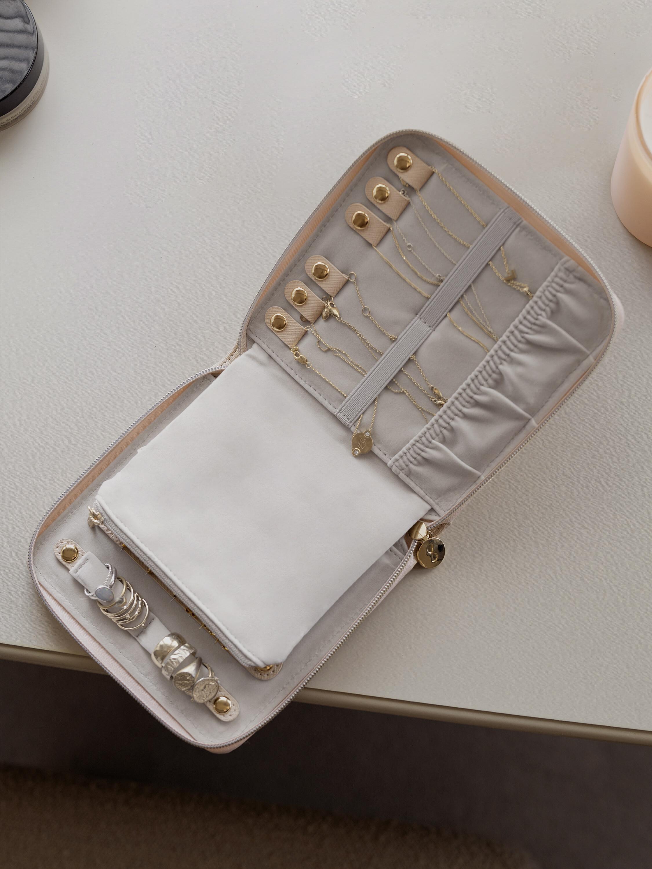 SQUARE JEWELLERY ROLL BLUSH PINK RAFFIA