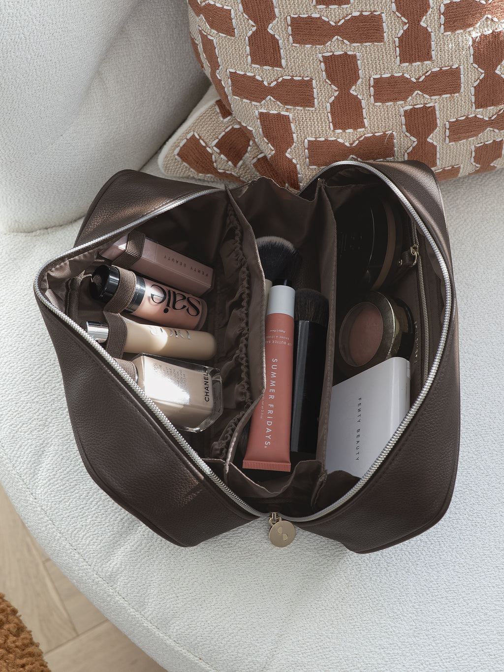 Suede Two Tone Pop Up Make Up Bag