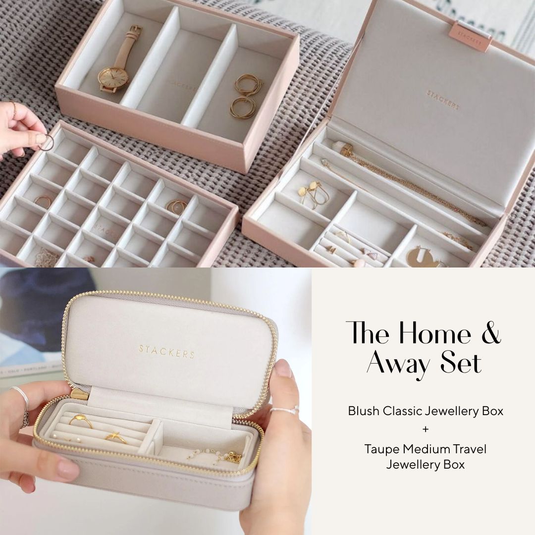 The Home & Away Set: Blush Classic Jewellery Box & Taupe Medium Travel Jewellery Box