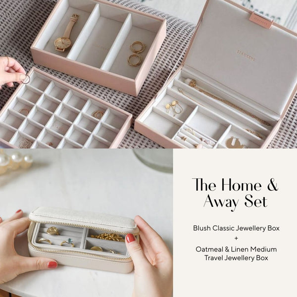 The Home & Away Set: Blush Classic Jewellery Box & Oatmeal & Linen Medium Travel Jewellery Box - Jewellery Box - Stackers Australia Australia