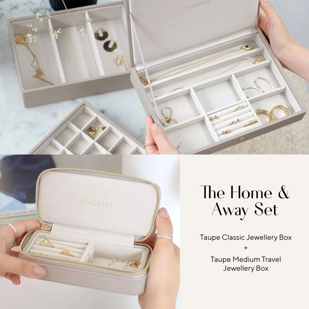 The Home & Away Set: Taupe Classic Jewellery Box & Medium Travel Jewellery Box