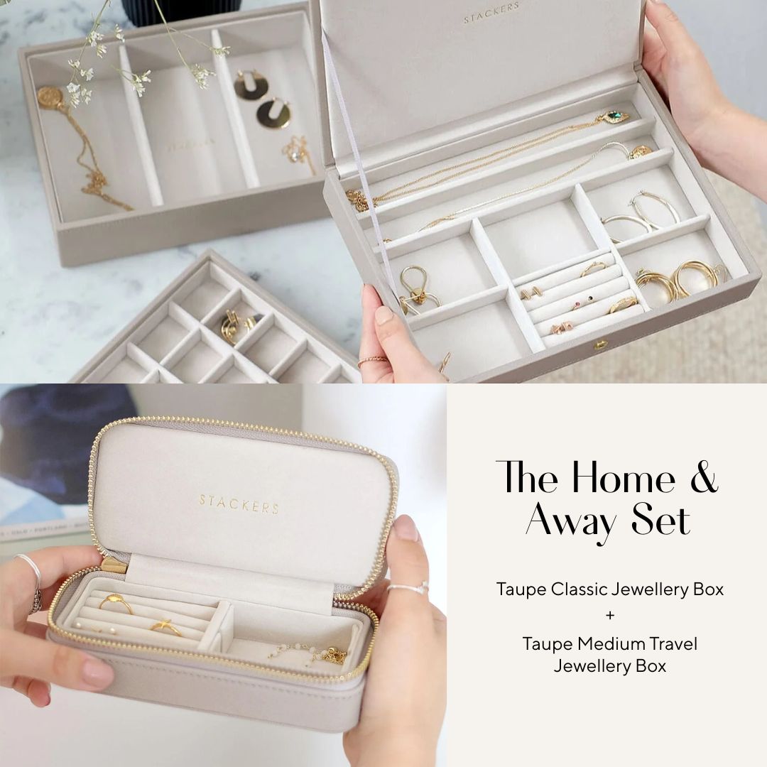 The Home & Away Set: Taupe Classic Jewellery Box & Medium Travel Jewellery Box