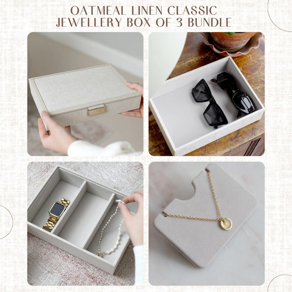 Oatmeal Linen Classic Jewellery Box of 3 bundle - Jewellery Box - Stackers Australia