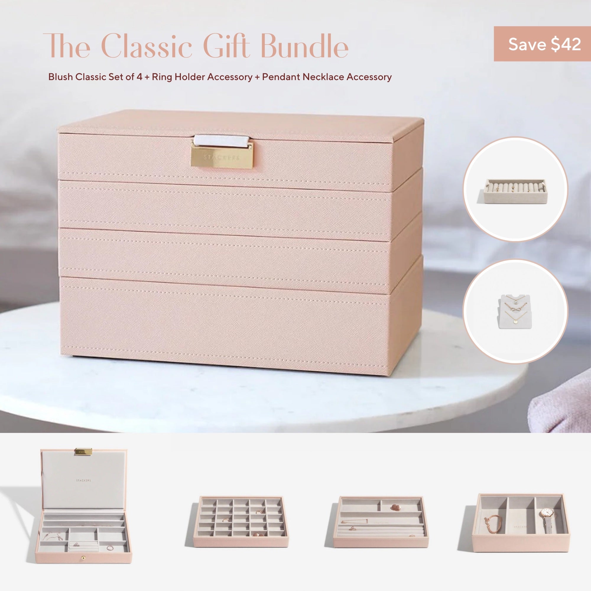 The Classic Blush Gift Bundle - Jewellery Box - Stackers Australia