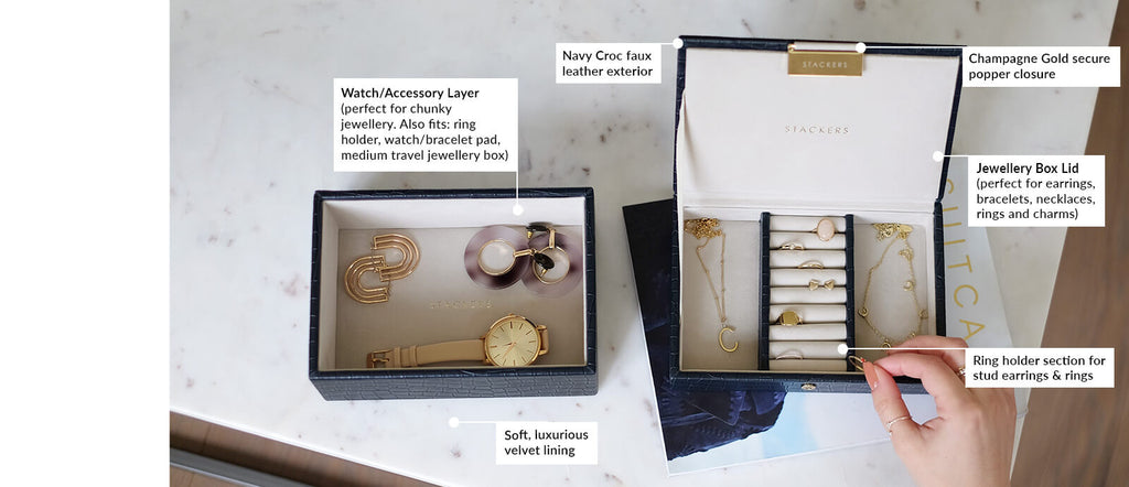 Navy Croc Mini Jewellery Box Stackers