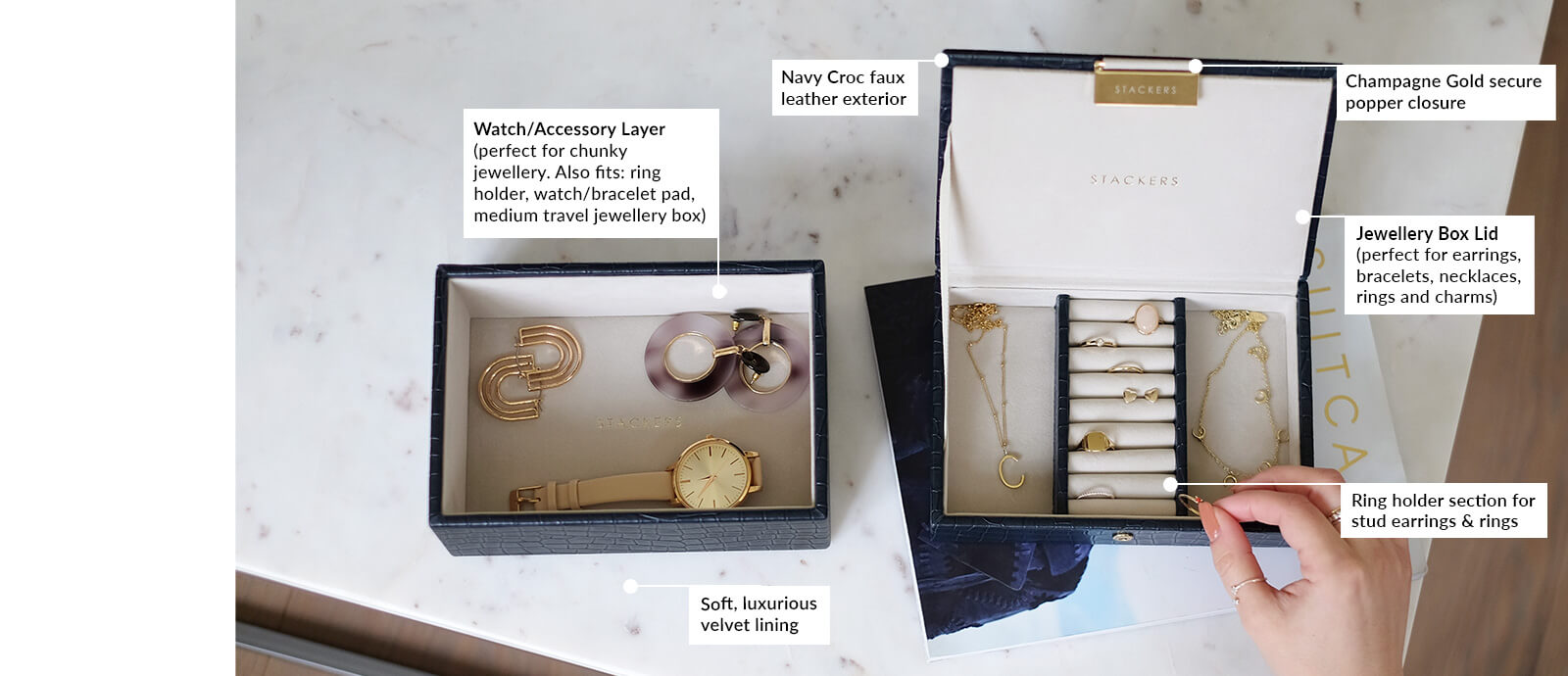 Navy Croc Mini Jewellery Box Stackers