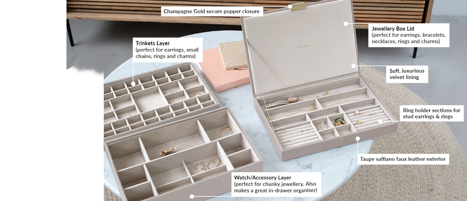 Taupe Supersize Jewellery Box Stackers