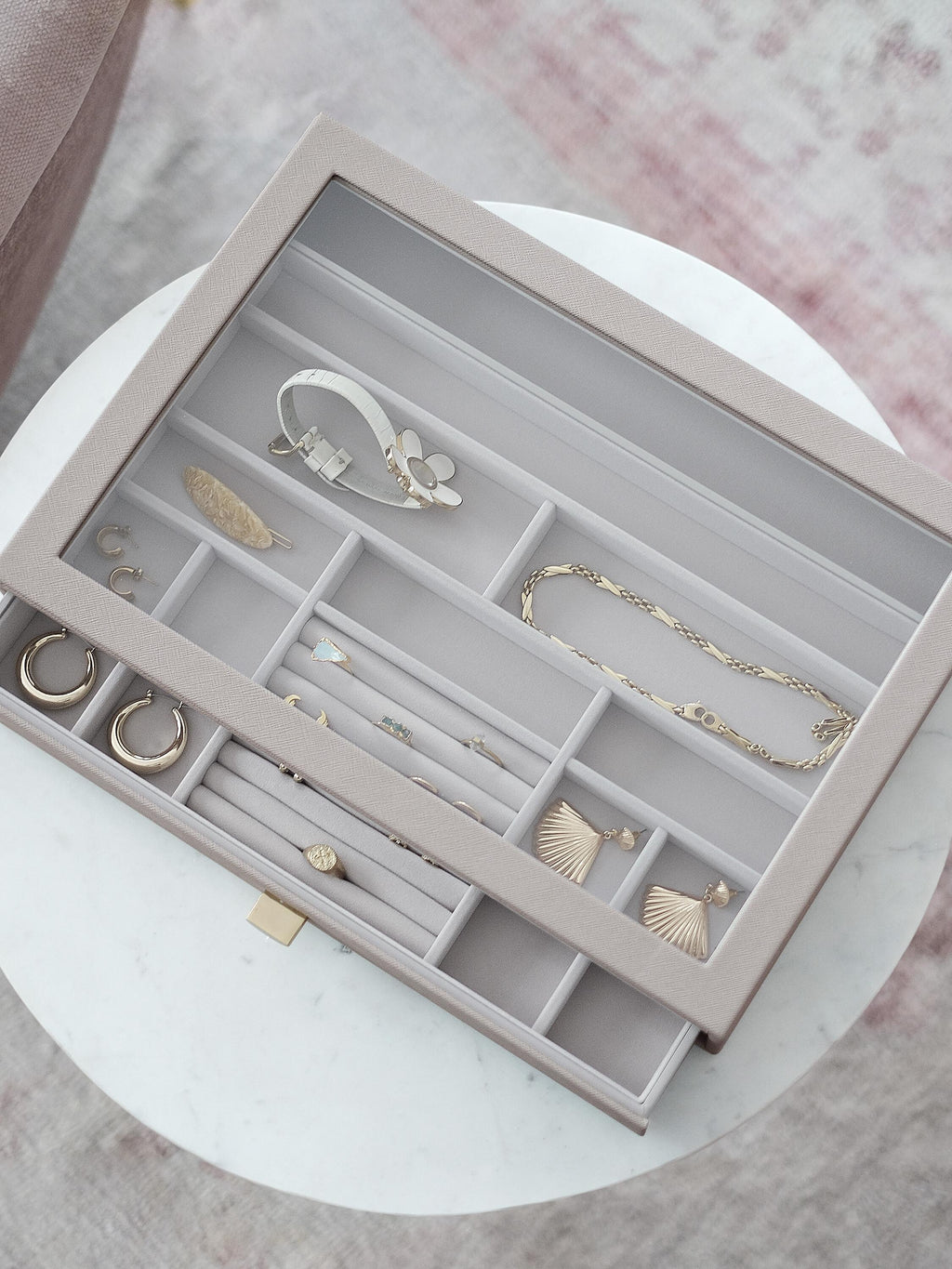 Taupe Supersize Glass Lid Drawer Layer - Jewellery Box Layer - Stackers Australia