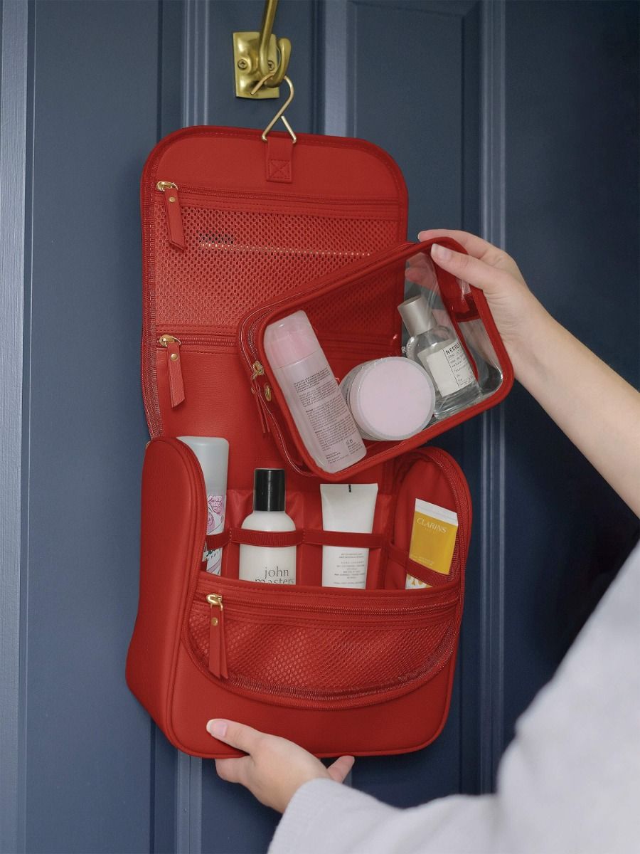 Large Hanging Toiletry Bag Red