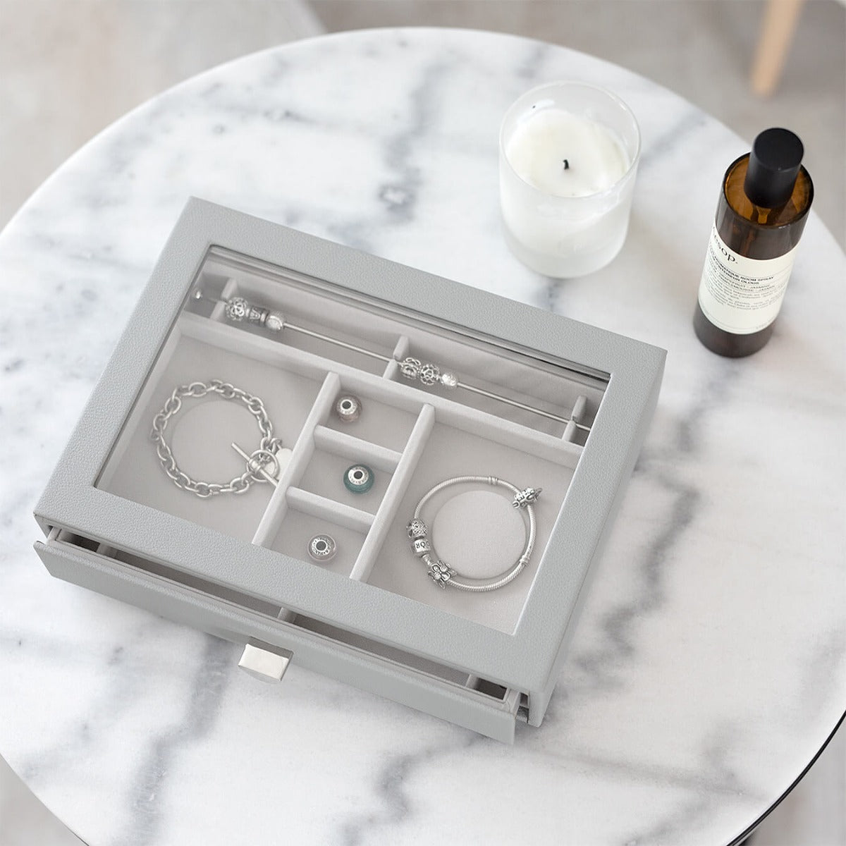Pebble Grey Classic Drawer Charm Glass Lid - Jewellery Box Lid - Stackers Australia
