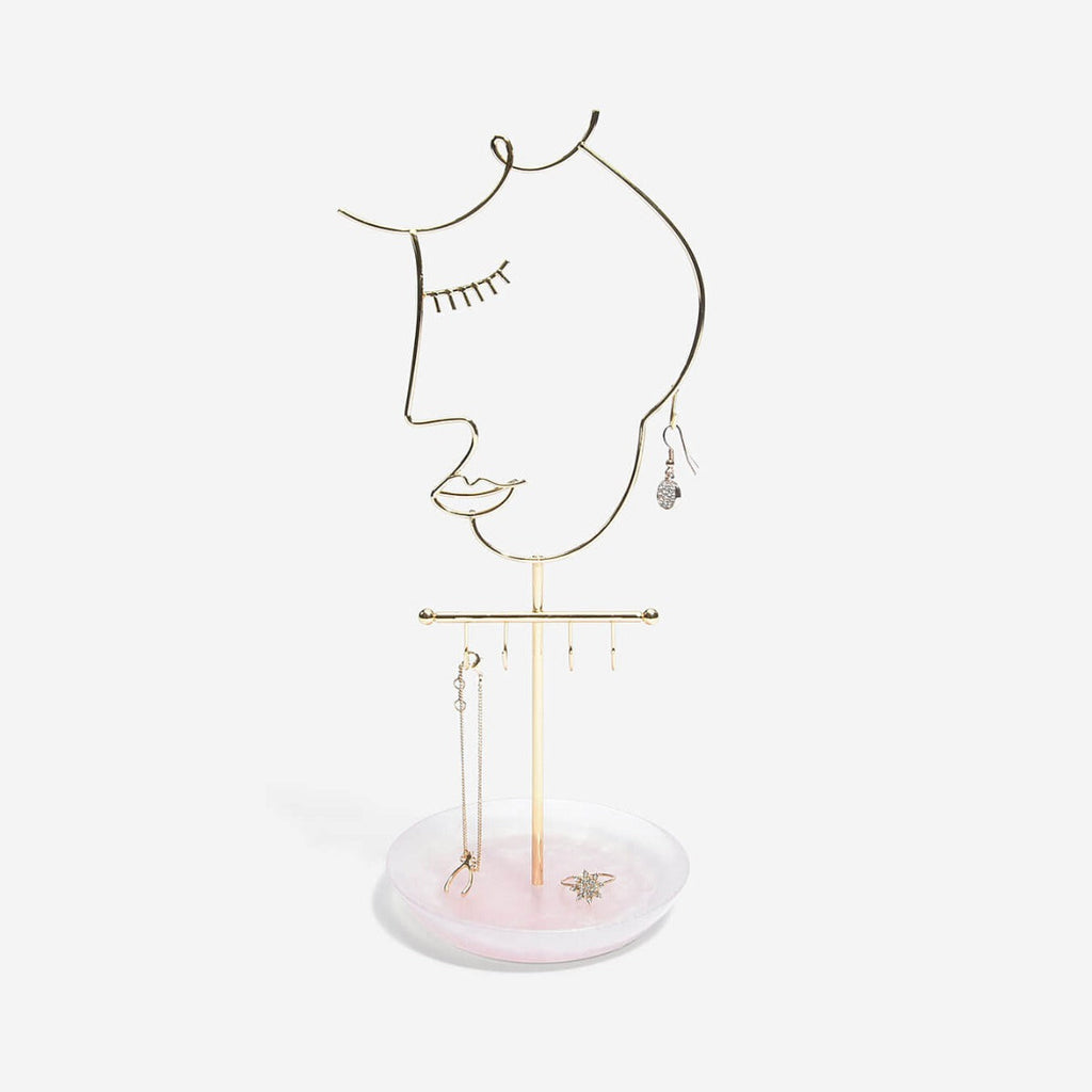 Rose Quartz 5-Hook Face Jewellery Stand Stackers
