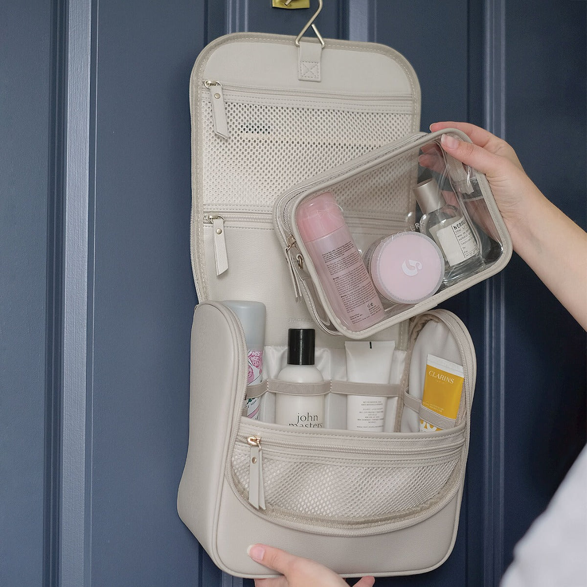 Oatmeal Hanging Washbag - Toiletry Bags - Stackers Australia