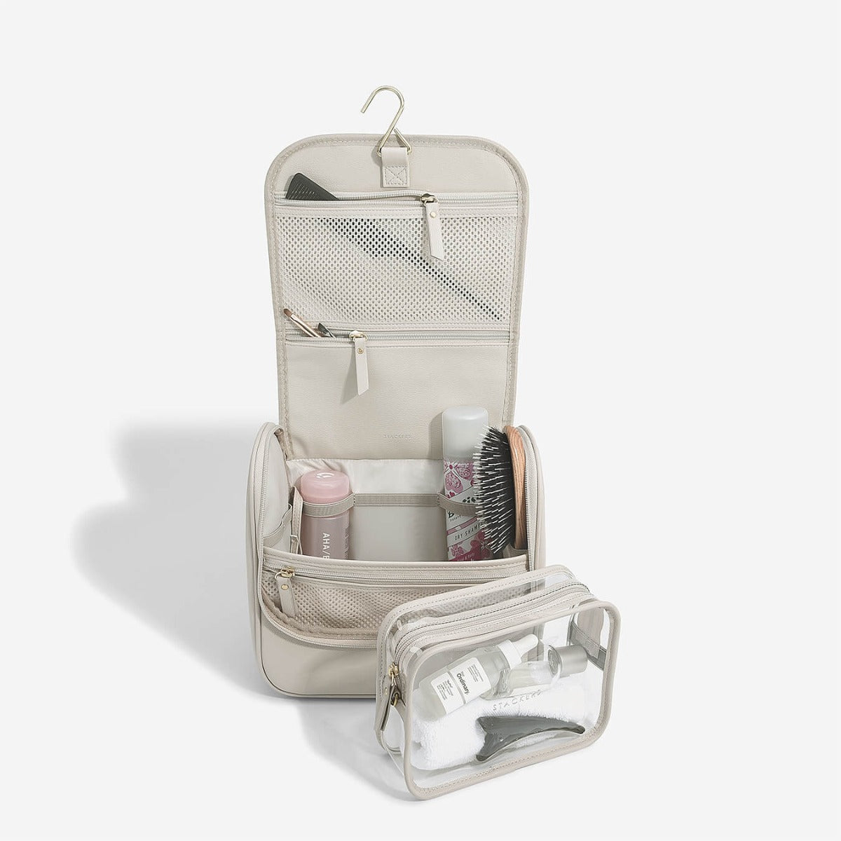 Oatmeal Hanging Washbag - Toiletry Bags - Stackers Australia