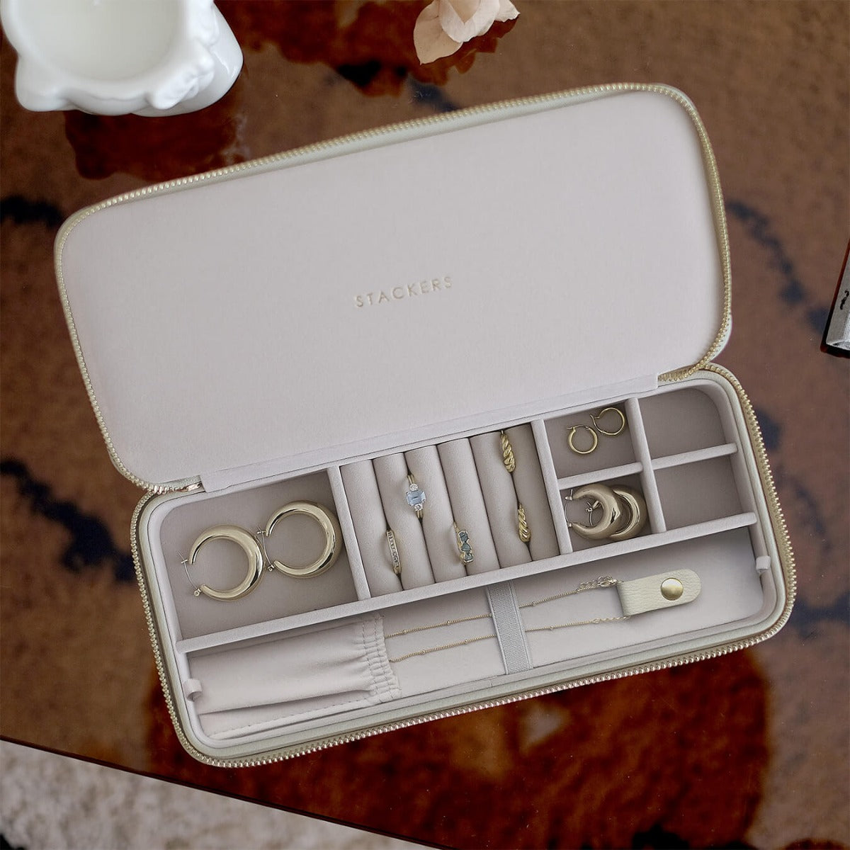 Oatmeal Sleek Necklace Travel Jewellery Box Stackers