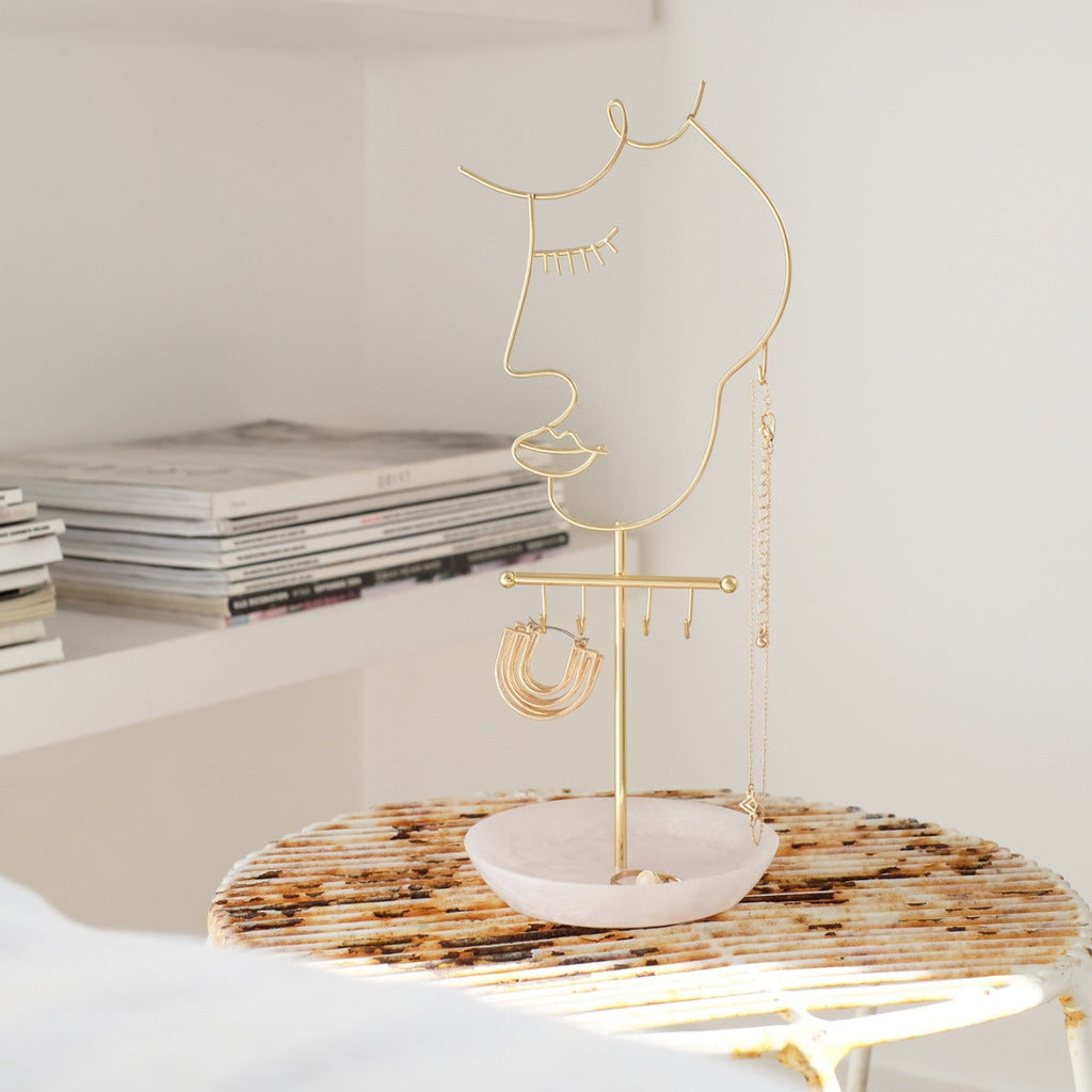 Rose Quartz 5-Hook Face Jewellery Stand Stackers