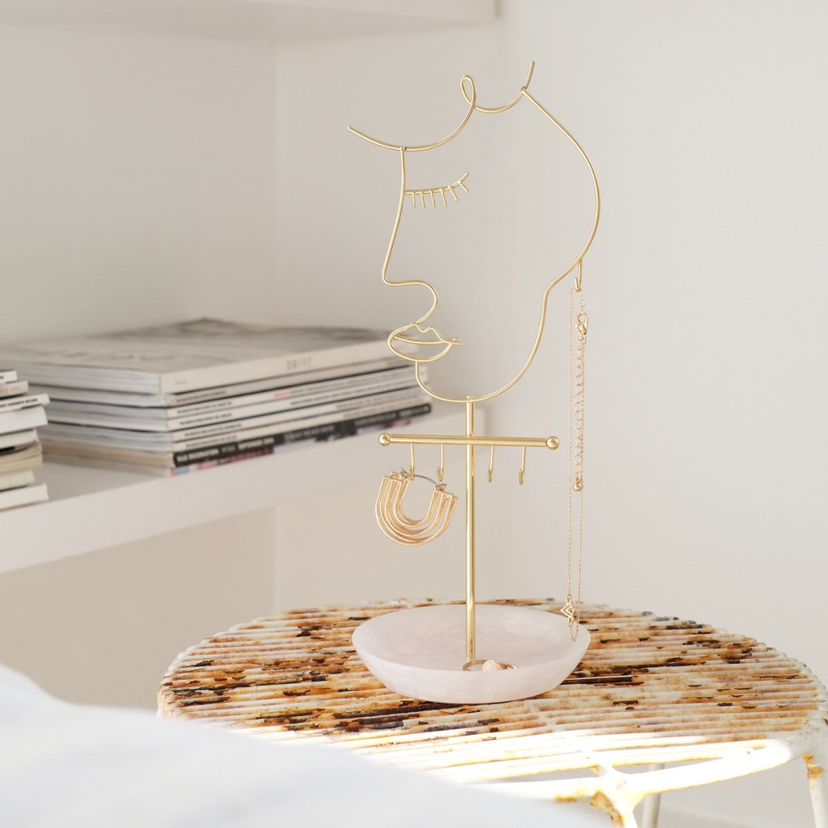 Rose Quartz 5-Hook Face Jewellery Stand Stackers