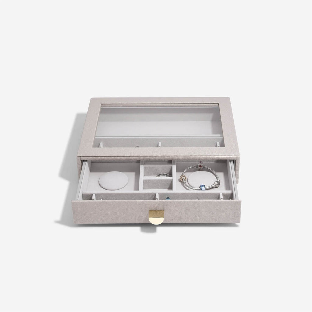 Taupe Classic Drawer Charm Glass Lid Stackers