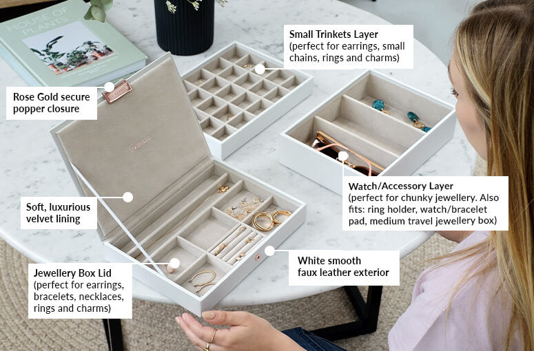 white supersize stackers premium stackable jewelry box... Stackers White & Rose Gold Classic Jewellery Box | Stackable Storage ...
